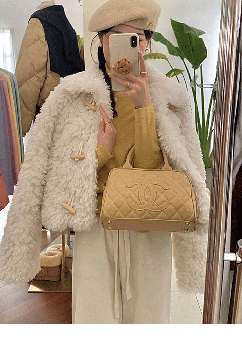 쥬시 겨울 숏 카라 뽀글이 양털 더플 퍼 자켓